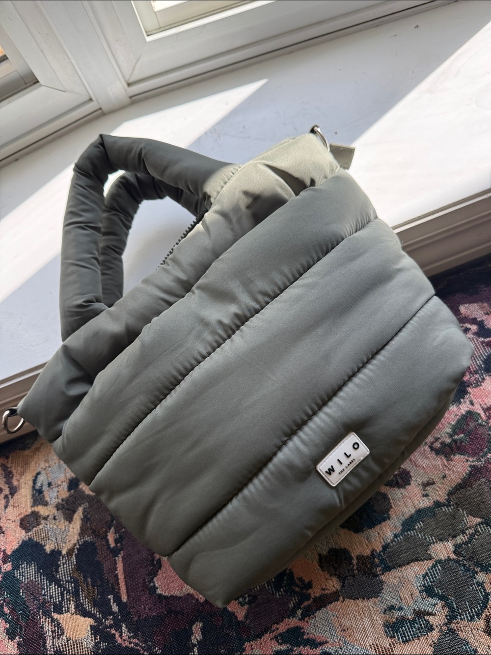 Wilo The Label Quilted Puffer Shoulder Bag in Sage Green NEVER USED